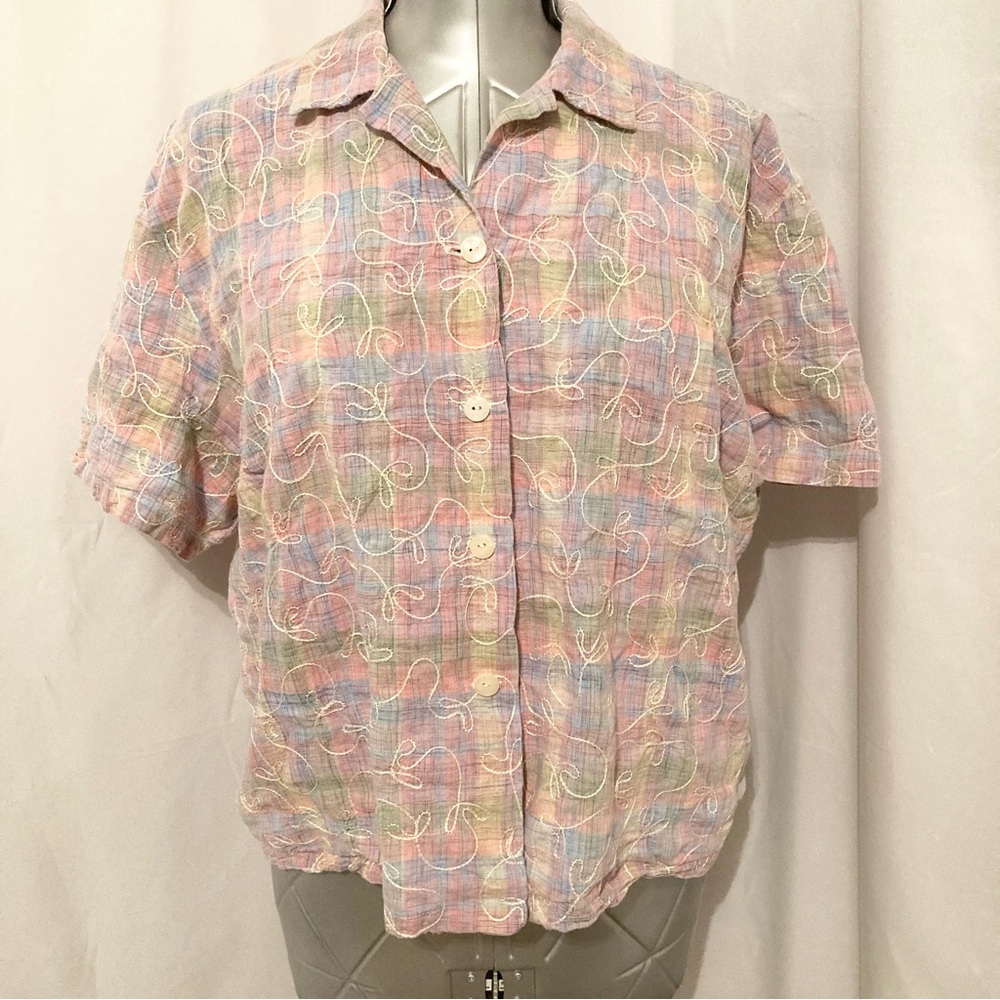 Pastel Plaid Button Down Blouse